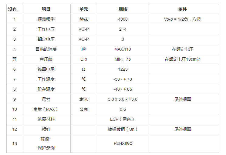 無(wú)源蜂鳴器SMD-050030F